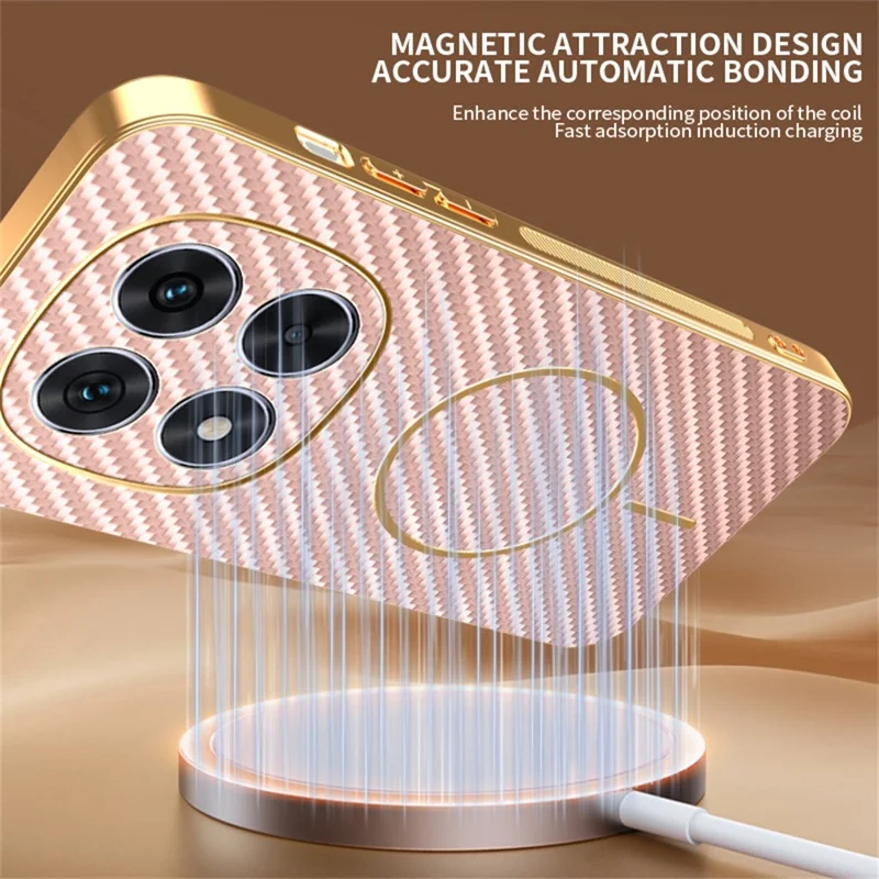 Til Xiaomi Redmi Note 14 Pro 5G / Poco X7 5G telefonbeskyttelse med struktur af kulfiber og elektropladeret TPU bagside - Pink