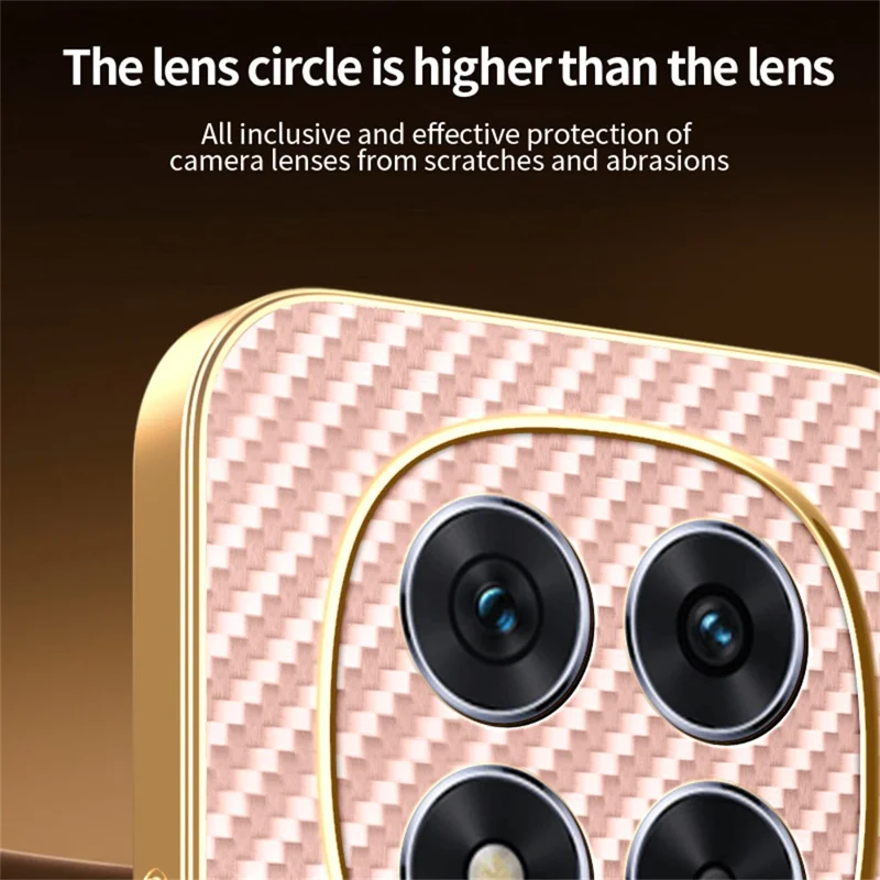 Til Xiaomi Redmi Note 14 Pro 5G / Poco X7 5G telefonbeskyttelse med struktur af kulfiber og elektropladeret TPU bagside - Pink