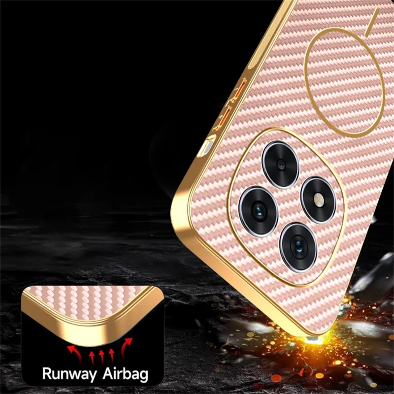 Til Xiaomi Redmi Note 14 Pro 5G / Poco X7 5G telefonbeskyttelse med struktur af kulfiber og elektropladeret TPU bagside - Pink