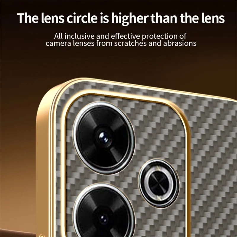 Custodia per telefono per Xiaomi Redmi 13 4G / 5G / Note 13R 5G / Poco M6 4G / M6 Plus 5G Texture in fibra di carbonio Custodia posteriore in TPU elettroplaccato - Caffè
