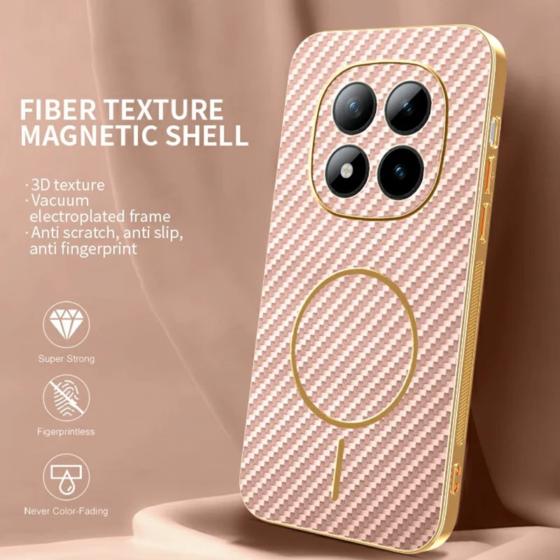 Funda para teléfono Xiaomi Redmi Note 15 Pro+ 5G - Textura de fibra de carbono, cubierta trasera de TPU con electrochapado - Rosa