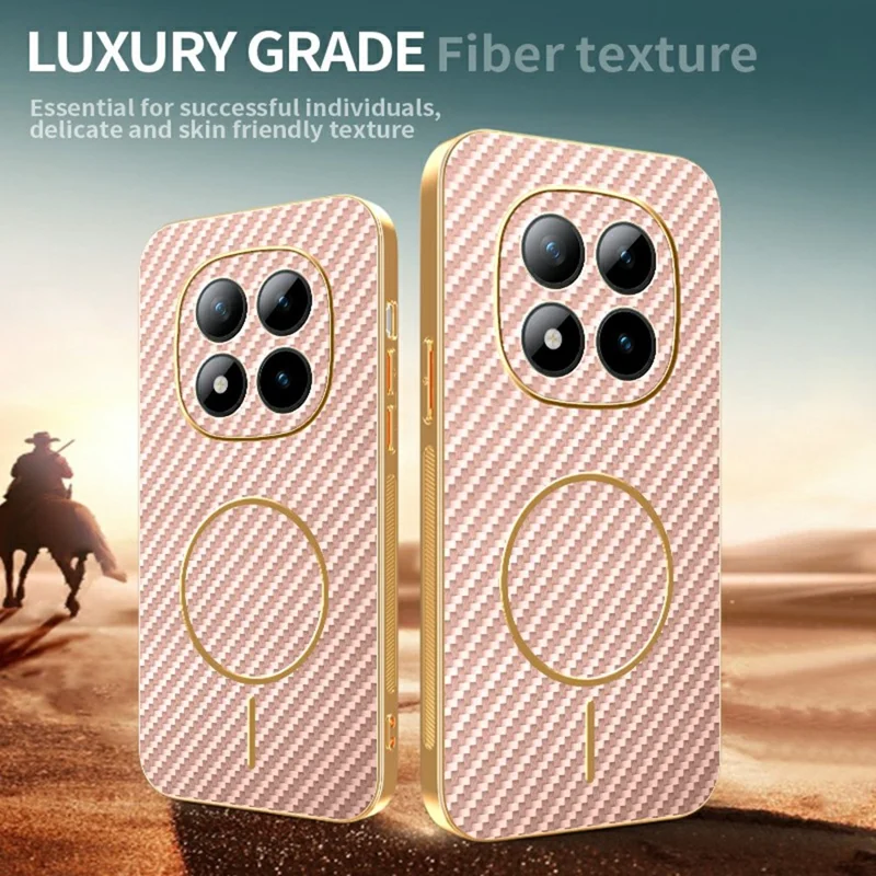 Funda para teléfono Xiaomi Redmi Note 15 Pro+ 5G - Textura de fibra de carbono, cubierta trasera de TPU con electrochapado - Rosa