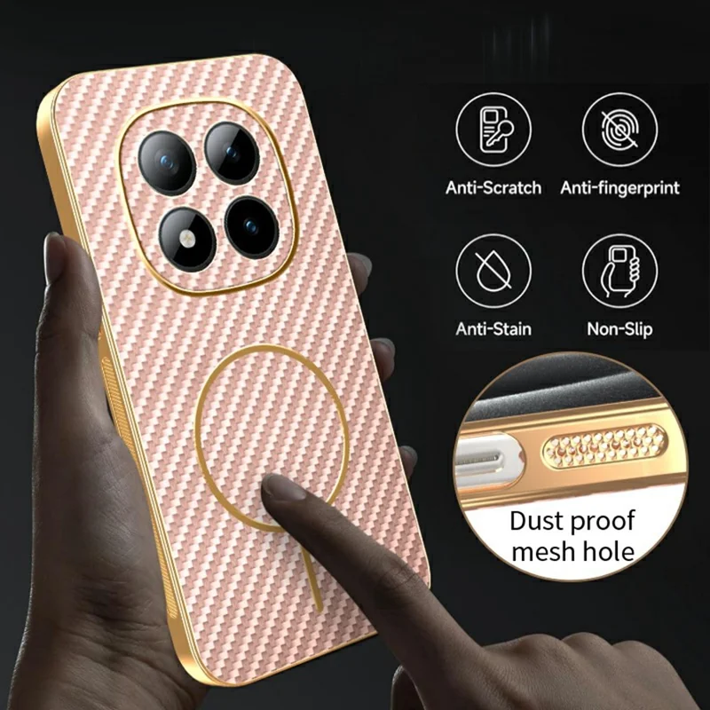 Funda para teléfono Xiaomi Redmi Note 15 Pro+ 5G - Textura de fibra de carbono, cubierta trasera de TPU con electrochapado - Rosa