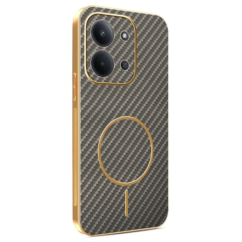 Étui de téléphone pour Xiaomi Redmi 15C 4G (UE) (173 mm) / 15C 5G (UE) (173 mm) / Poco C85 4G (173 mm) Couverture arrière en TPU avec texture en fibre de carbone électroplaquée - Café