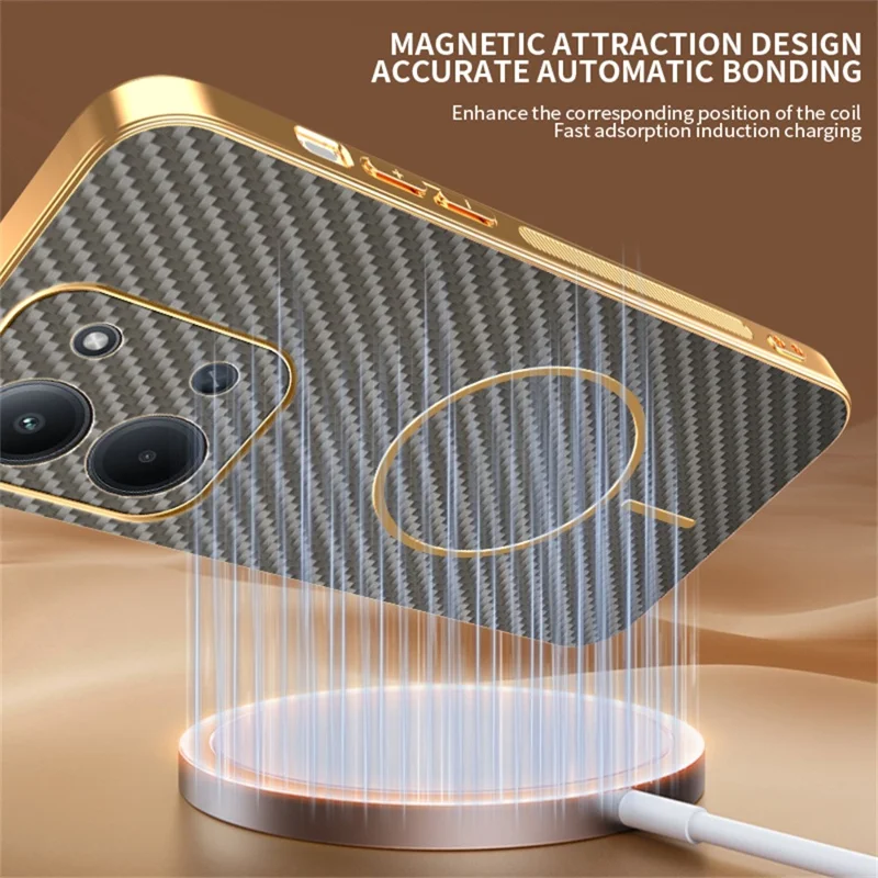 Étui de téléphone pour Xiaomi Redmi 15C 4G (UE) (173 mm) / 15C 5G (UE) (173 mm) / Poco C85 4G (173 mm) Couverture arrière en TPU avec texture en fibre de carbone électroplaquée - Café