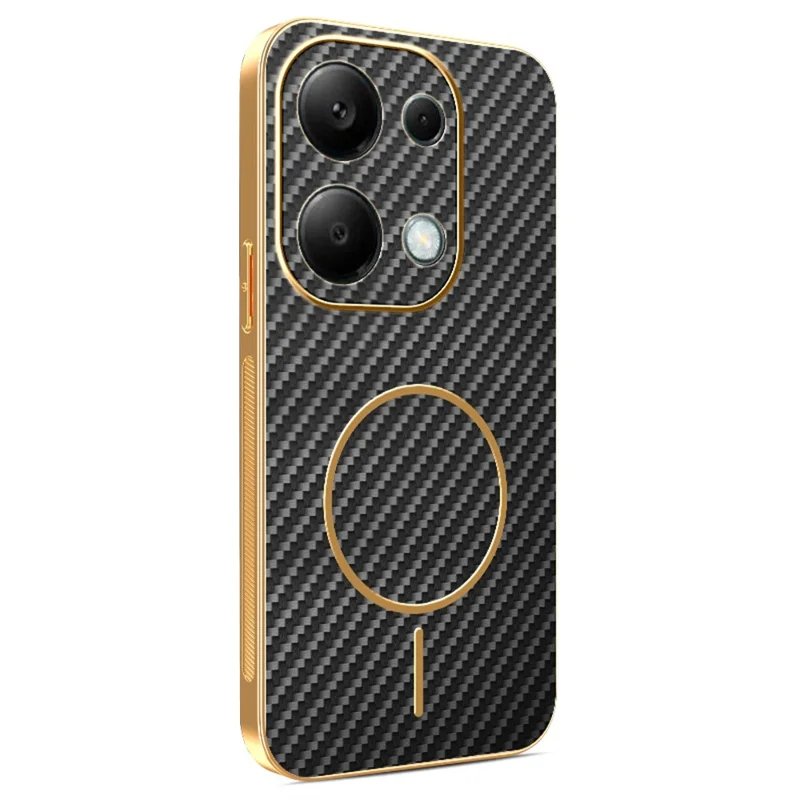 Étui pour téléphone pour Xiaomi Redmi Note 13 Pro 4G / Note 14S 4G / Poco M6 Pro 4G Couverture arrière en TPU texturée en fibre de carbone électroplaquée - Noir