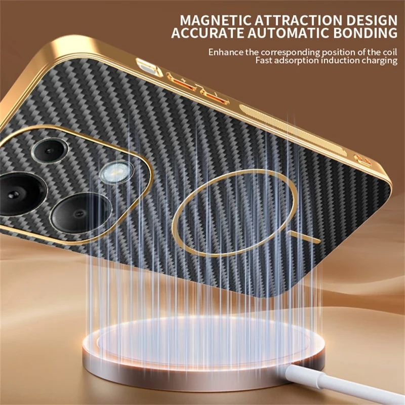 Étui pour téléphone pour Xiaomi Redmi Note 13 Pro 4G / Note 14S 4G / Poco M6 Pro 4G Couverture arrière en TPU texturée en fibre de carbone électroplaquée - Noir