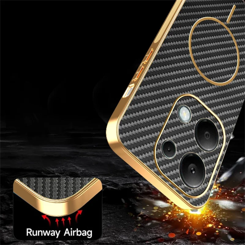 Étui pour téléphone pour Xiaomi Redmi Note 13 Pro 4G / Note 14S 4G / Poco M6 Pro 4G Couverture arrière en TPU texturée en fibre de carbone électroplaquée - Noir
