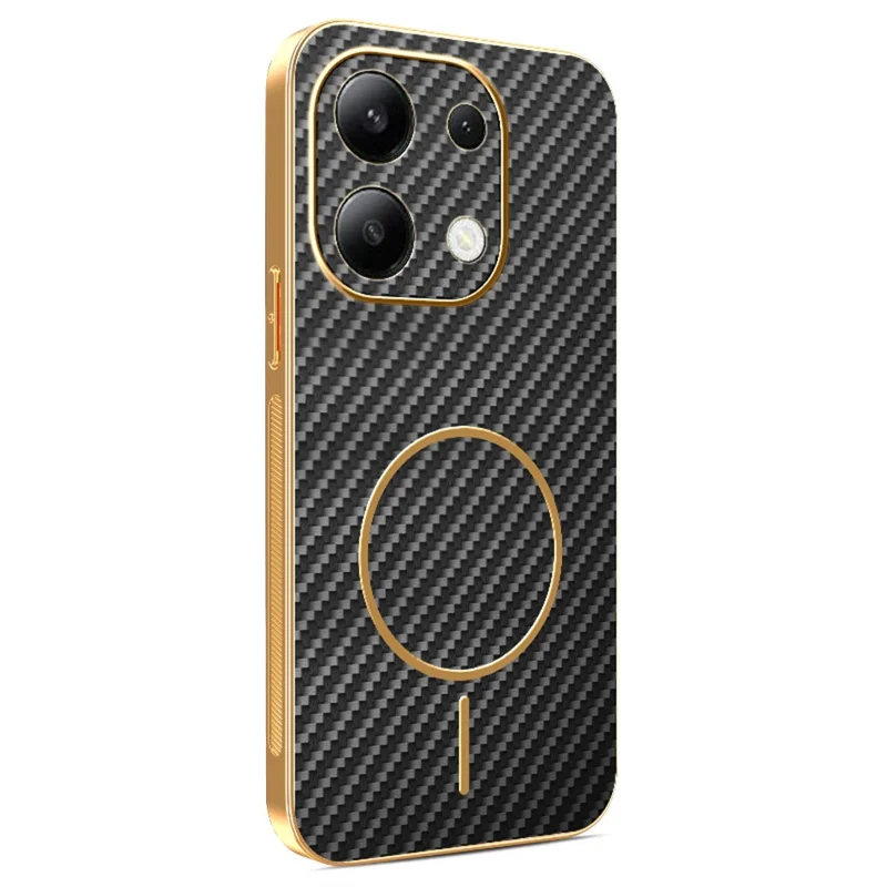 For Xiaomi Redmi Note 13 4G Phone Case Carbon Fiber Textured Electroplated TPU Back Cover - Black