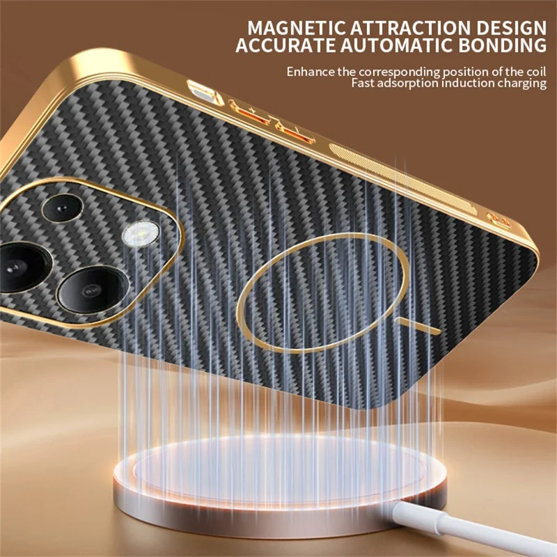 For Xiaomi Redmi Note 13 4G Phone Case Carbon Fiber Textured Electroplated TPU Back Cover - Black