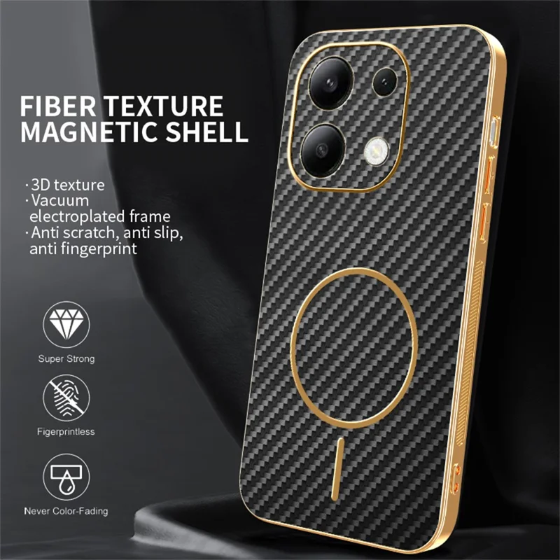 For Xiaomi Redmi Note 13 4G Phone Case Carbon Fiber Textured Electroplated TPU Back Cover - Black