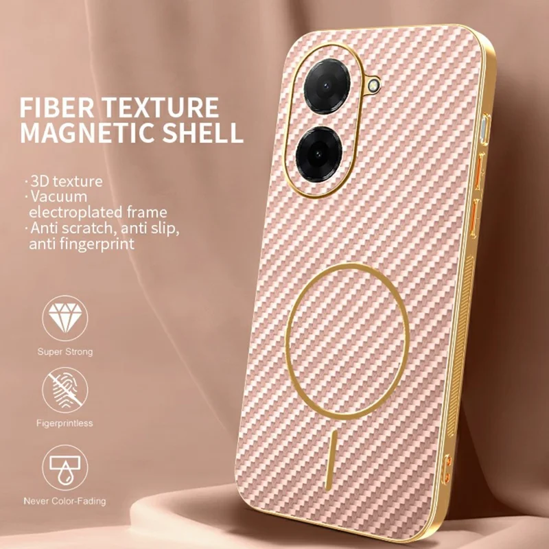 For Xiaomi Redmi A5 4G (171.7mm) / Poco C71 4G Phone Case Carbon Fiber Textured Electroplated TPU Back Cover - Pink