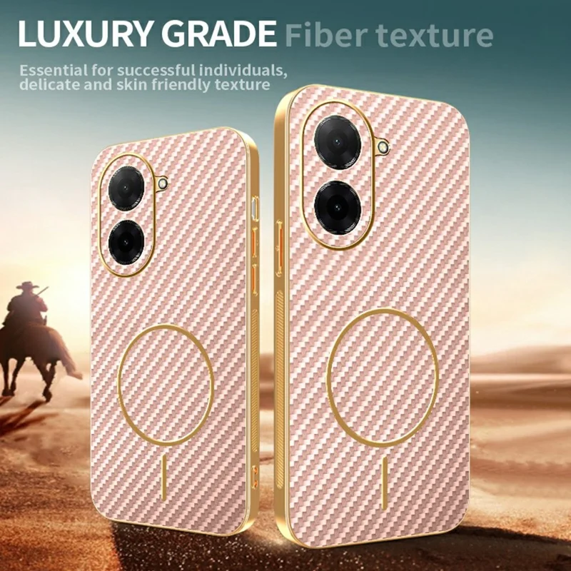 For Xiaomi Redmi A5 4G (171.7mm) / Poco C71 4G Phone Case Carbon Fiber Textured Electroplated TPU Back Cover - Pink