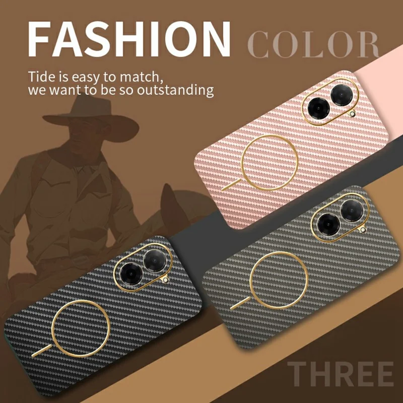For Xiaomi Redmi A5 4G (171.7mm) / Poco C71 4G Phone Case Carbon Fiber Textured Electroplated TPU Back Cover - Pink