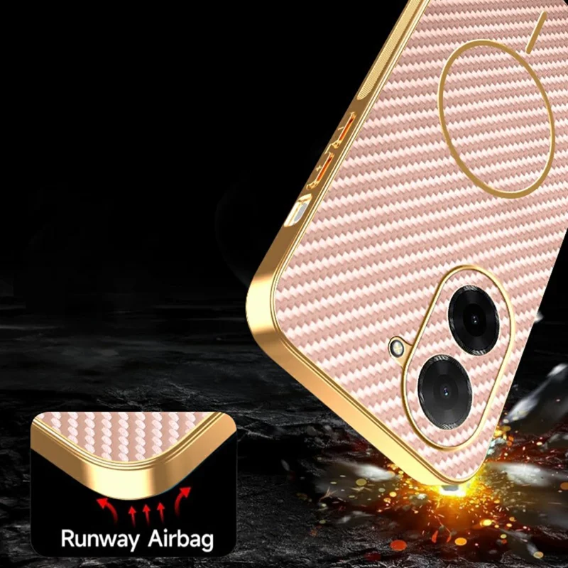 For Xiaomi Redmi A5 4G (171.7mm) / Poco C71 4G Phone Case Carbon Fiber Textured Electroplated TPU Back Cover - Pink