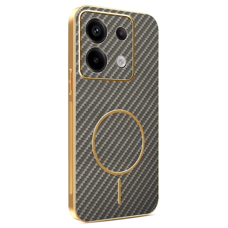 Funda de teléfono para Xiaomi Redmi Note 13 Pro 5G / Poco X6 5G / X6 Neo 5G Textura de fibra de carbono Cubierta trasera de TPU chapada - Café