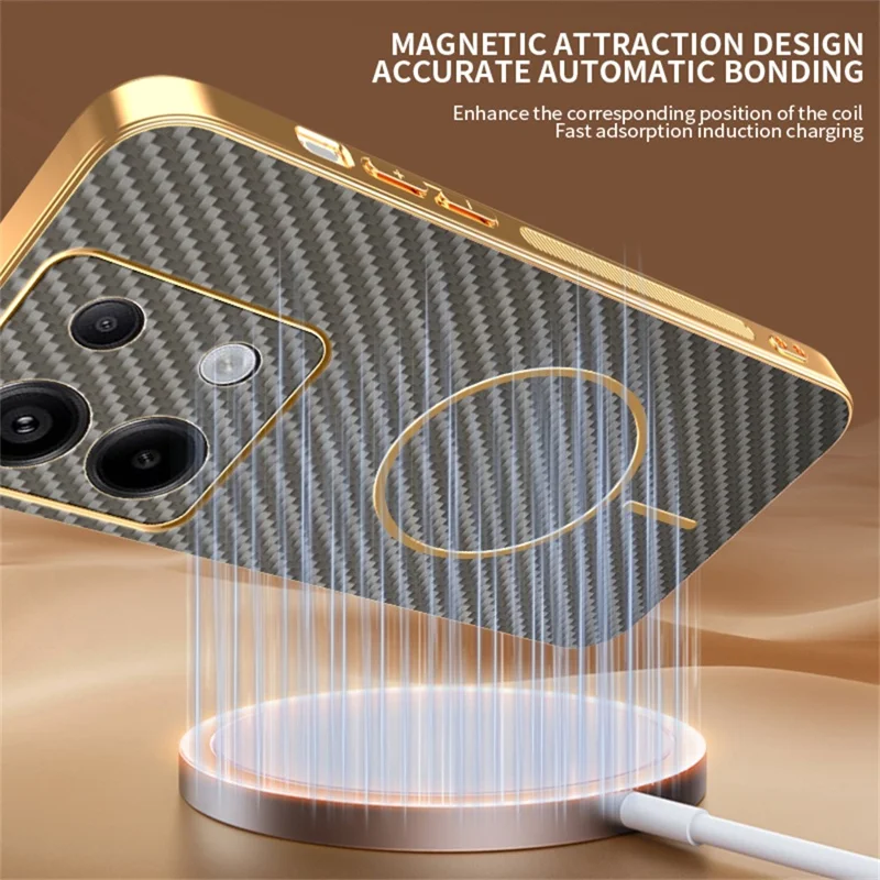 Funda de teléfono para Xiaomi Redmi Note 13 Pro 5G / Poco X6 5G / X6 Neo 5G Textura de fibra de carbono Cubierta trasera de TPU chapada - Café