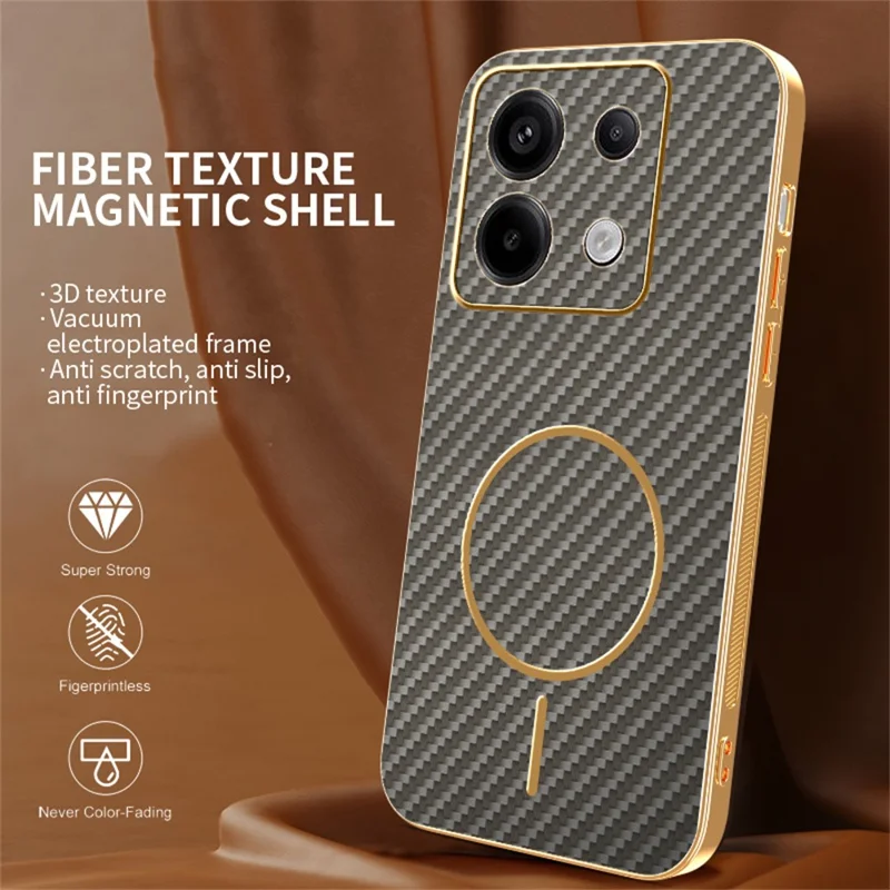 Funda de teléfono para Xiaomi Redmi Note 13 Pro 5G / Poco X6 5G / X6 Neo 5G Textura de fibra de carbono Cubierta trasera de TPU chapada - Café