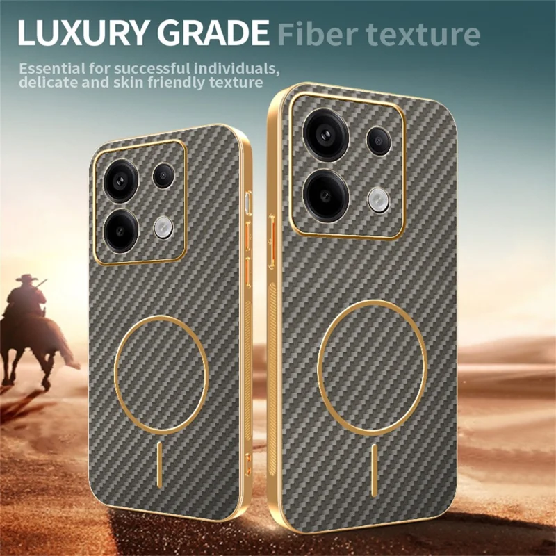 Funda de teléfono para Xiaomi Redmi Note 13 Pro 5G / Poco X6 5G / X6 Neo 5G Textura de fibra de carbono Cubierta trasera de TPU chapada - Café