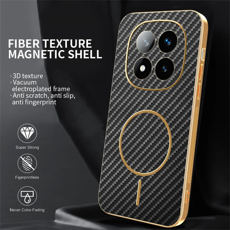 Чехол для телефона Xiaomi Redmi Note 14 Pro+ 5G - Черный, текстурированный под углеродное волокно, с электрохромным TPU-покрытием