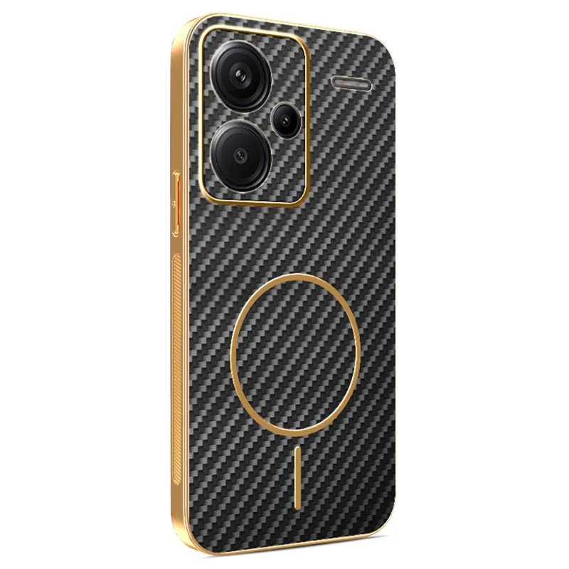 For Xiaomi Redmi Note 13 Pro+ 5G Phone Case Carbon Fiber Textured Electroplated TPU Back Cover - Black