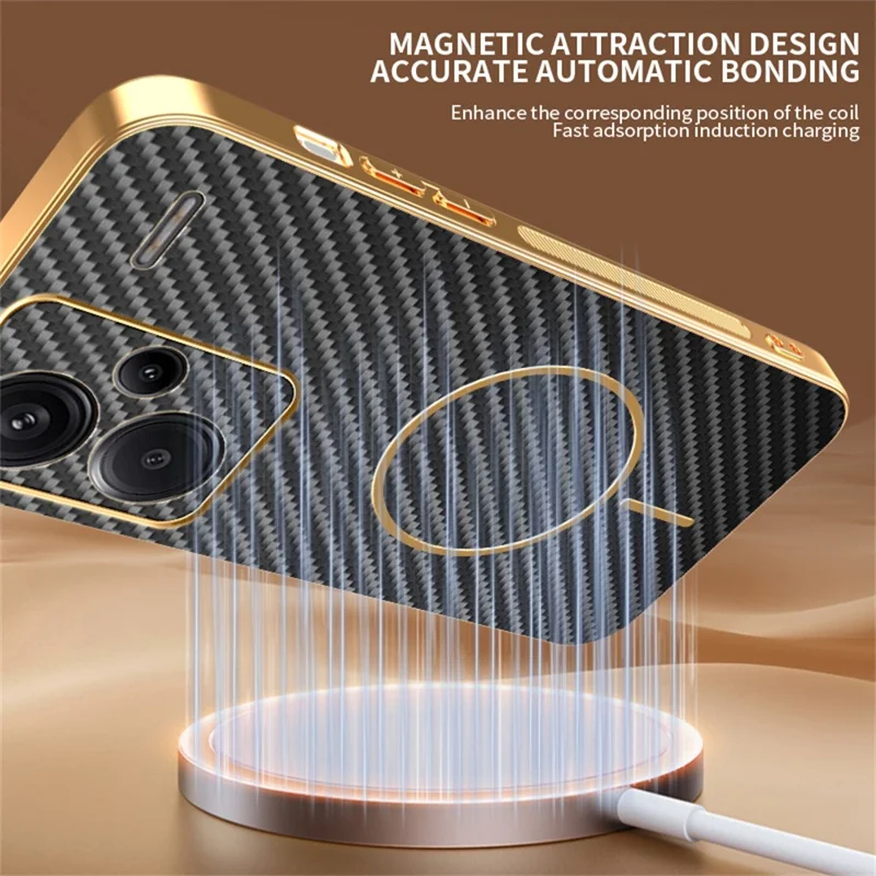 For Xiaomi Redmi Note 13 Pro+ 5G Phone Case Carbon Fiber Textured Electroplated TPU Back Cover - Black