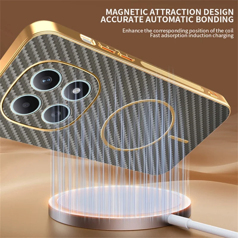 For Xiaomi Redmi Note 15 5G (Global) Phone Case Carbon Fiber Textured Electroplated TPU Back Cover - Coffee