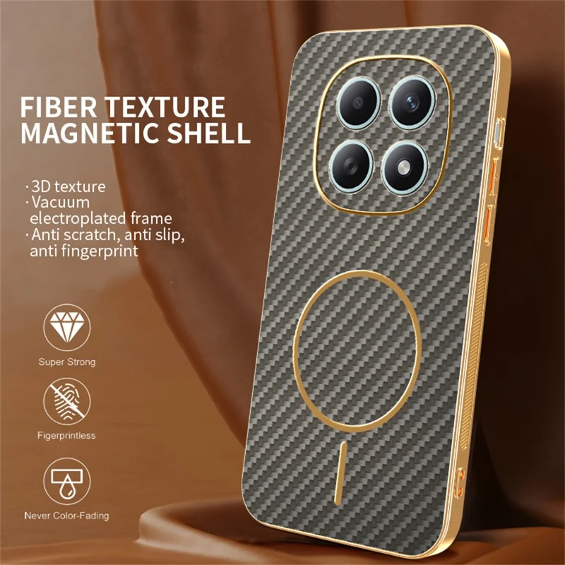 For Xiaomi Redmi Note 15 5G (Global) Phone Case Carbon Fiber Textured Electroplated TPU Back Cover - Coffee