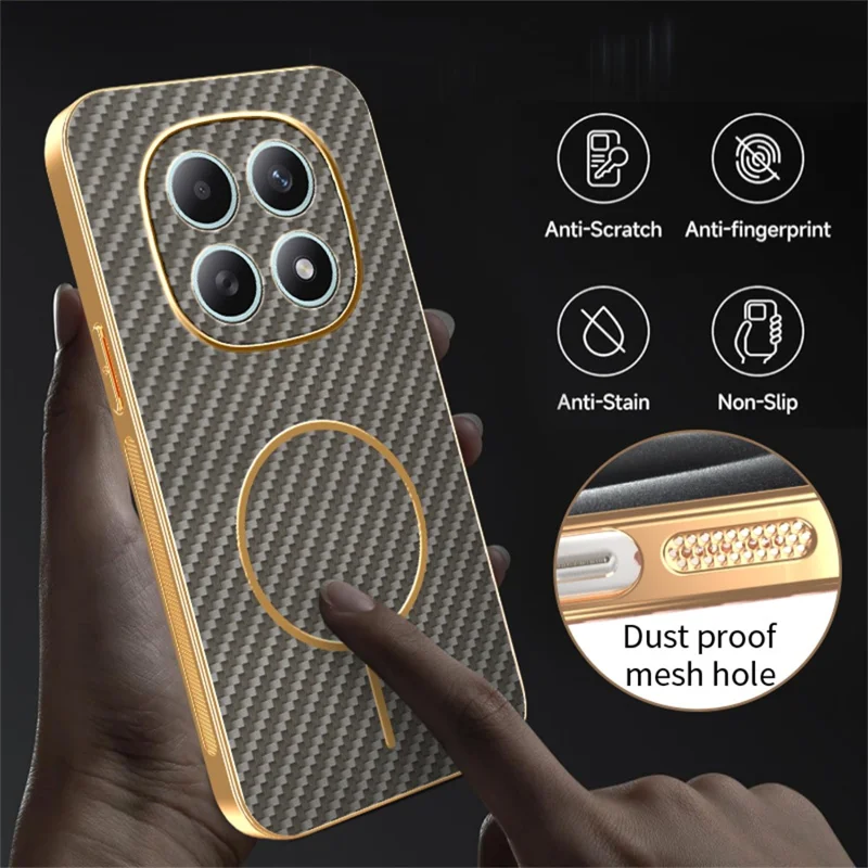 For Xiaomi Redmi Note 15 5G (Global) Phone Case Carbon Fiber Textured Electroplated TPU Back Cover - Coffee