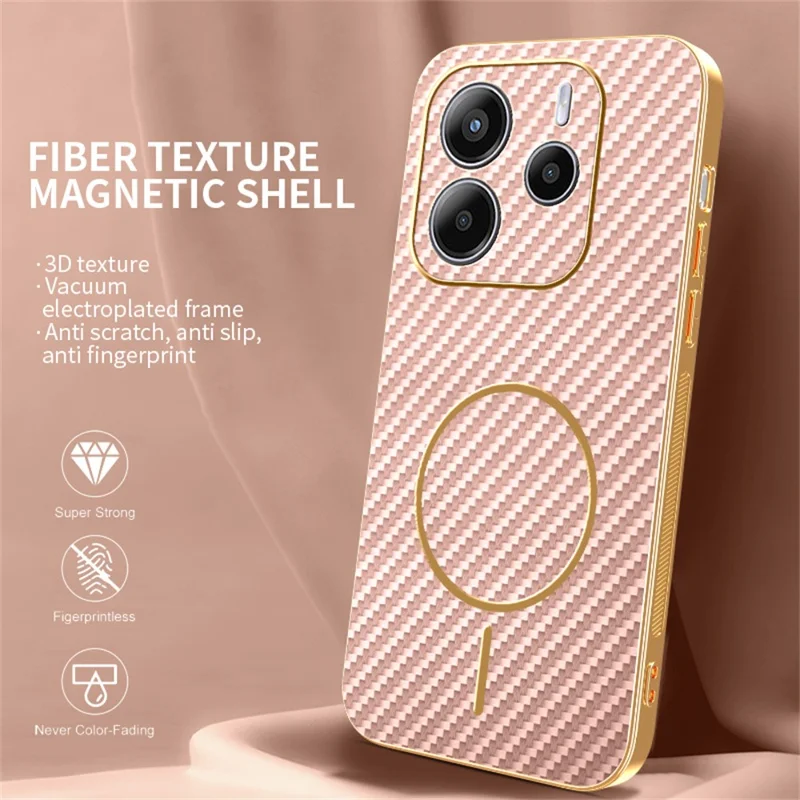 Чехол для Xiaomi Redmi Note 14 4G (163,25 мм) с текстурой углеродного волокна, электрохромированной задней крышкой TPU - розовый