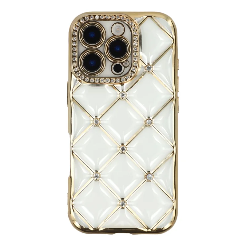iPhone 16 Pro Hülle Strass-Verzierung Elektrolytische TPU Handyhülle - Gold