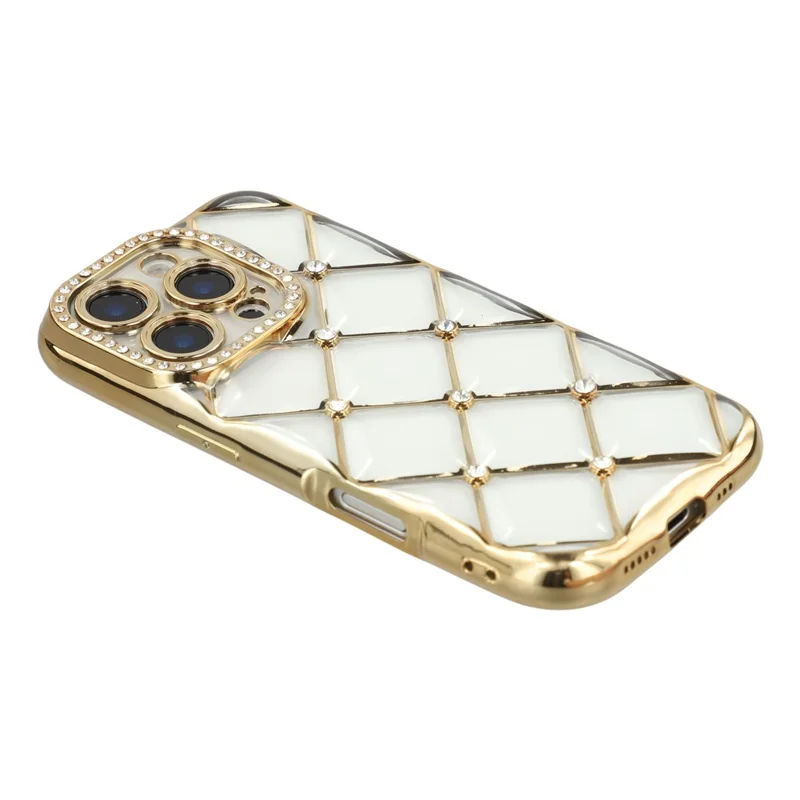 iPhone 16 Pro Hülle Strass-Verzierung Elektrolytische TPU Handyhülle - Gold