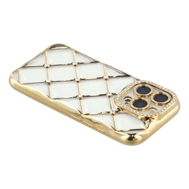 iPhone 16 Pro Hülle Strass-Verzierung Elektrolytische TPU Handyhülle - Gold