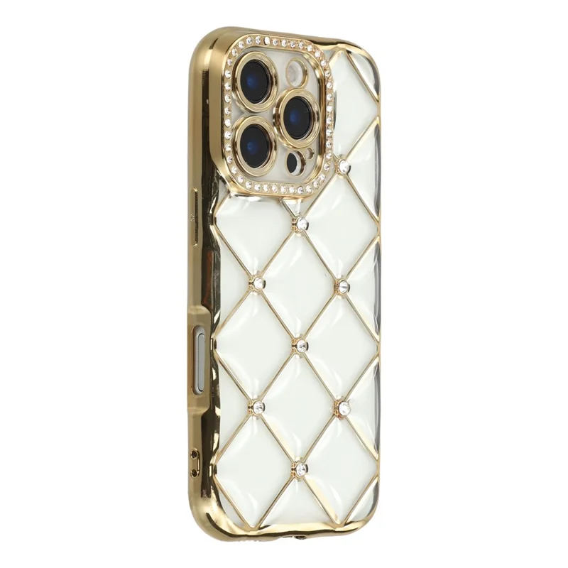 iPhone 16 Pro Max Hülle mit Strasssteinen Verzierung Elektrobeschichtung TPU Handyhülle - Gold