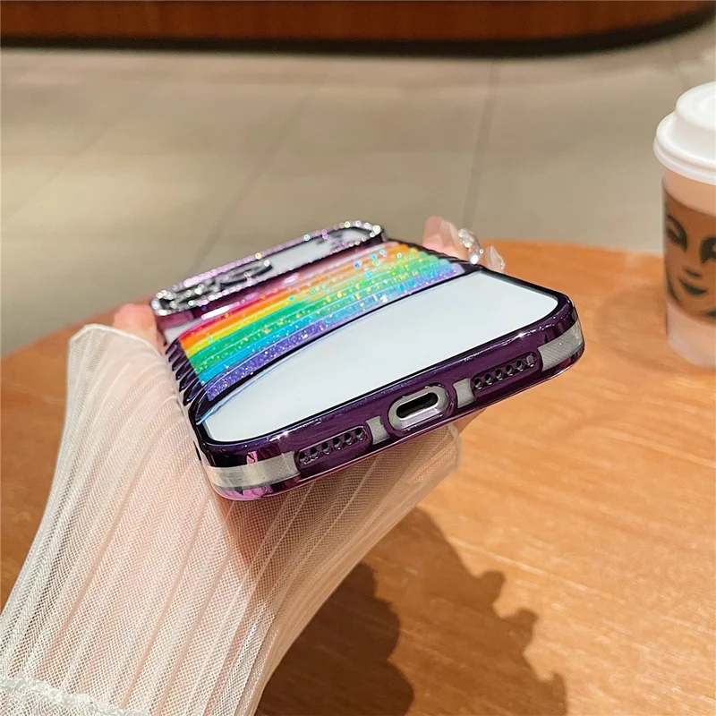 For iPhone 17 Pro Max Case Rhinestone Decor Rainbow Quicksand TPU Acrylic Phone Back Cover - Purple