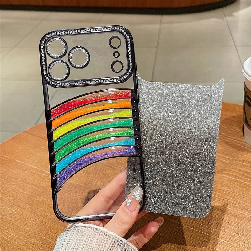 For iPhone 17 Pro Max Case Rhinestone Decor Glitter Rainbow Quicksand TPU Acrylic Phone Back Cover - Purple