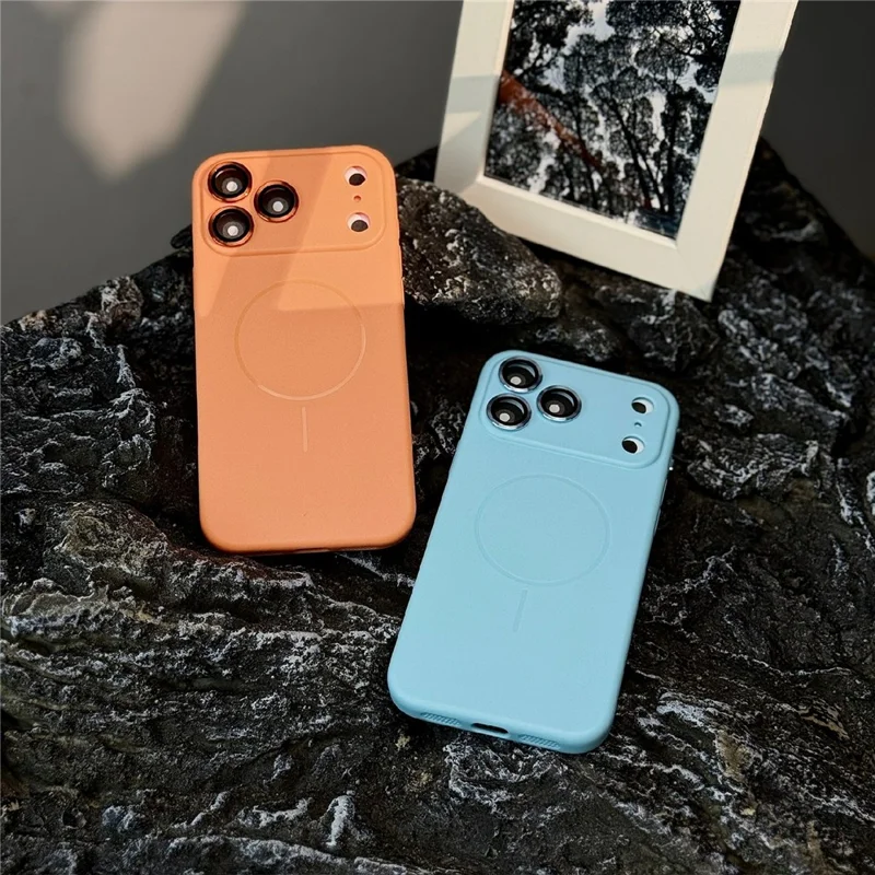 Étui magnétique pour iPhone 17 Pro Max Matte Skin Touch TPU Housse de protection arrière avec film en verre trempé - Orange