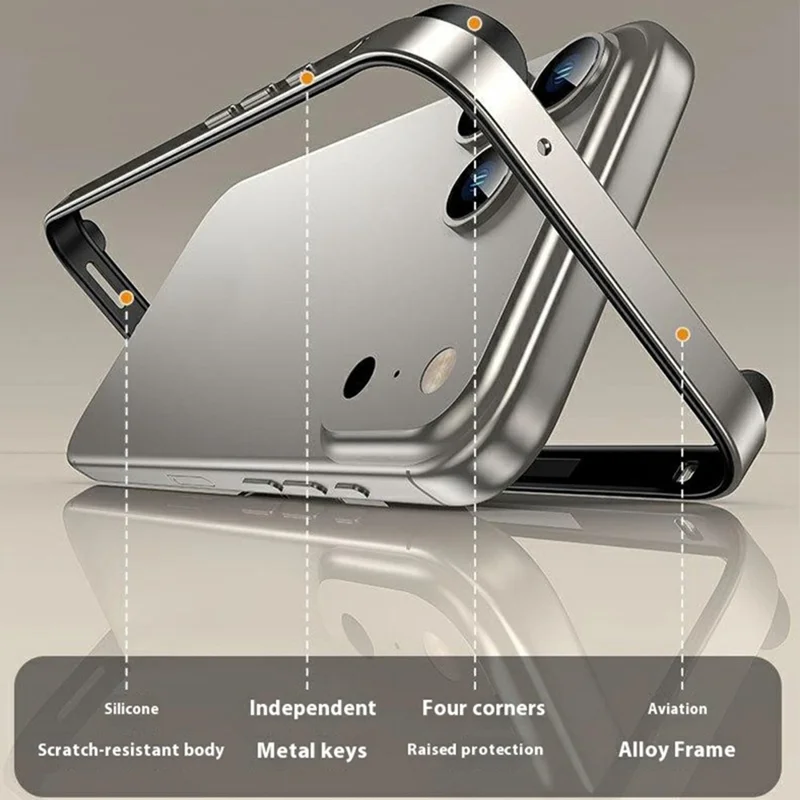 Funda para iPhone 17 Pro Disipación de calor hueca Silicona Bumper de metal Cubierta del teléfono - Oro de titanio