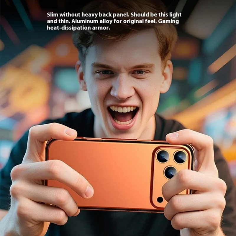 For iPhone 17 Pro Case Hollow Heat Dissipation Silicone Metal Bumper Phone Cover - Orange