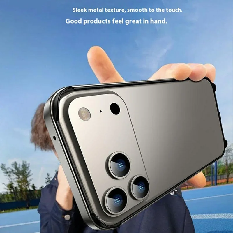 For iPhone 17 Pro Max Case Hollow Heat Dissipation Silicone Metal Bumper Phone Cover - Titanium Gold