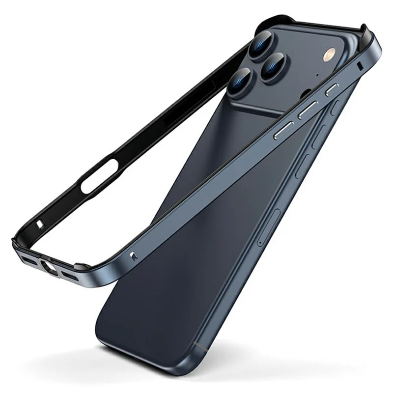 For iPhone 17 Pro Max Case Hollow Heat Dissipation Silicone Metal Bumper Phone Cover - Navy Blue