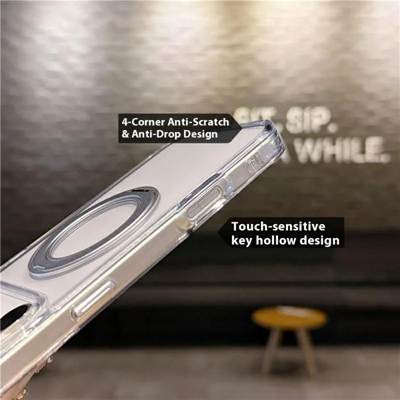 Чехол для iPhone 17 Pro Max совместимый с MagSafe с вращающейся подставкой из ТПУ и ПК, прозрачный