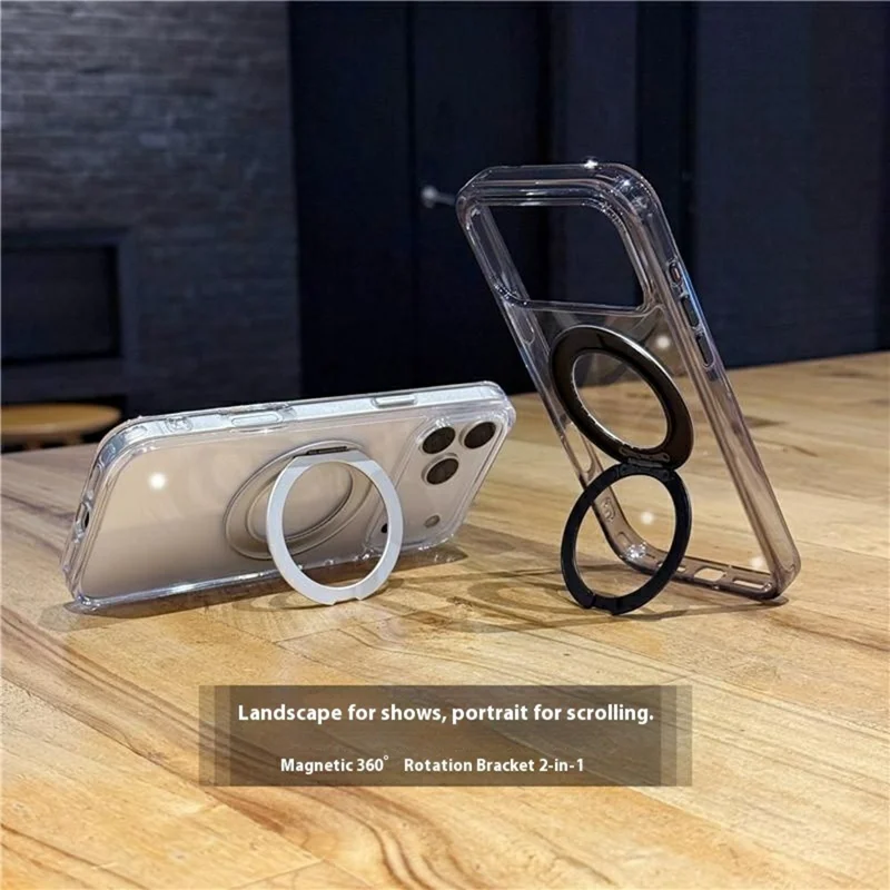 Чехол для iPhone 17 Pro Max совместимый с MagSafe с вращающейся подставкой из ТПУ и ПК, прозрачный
