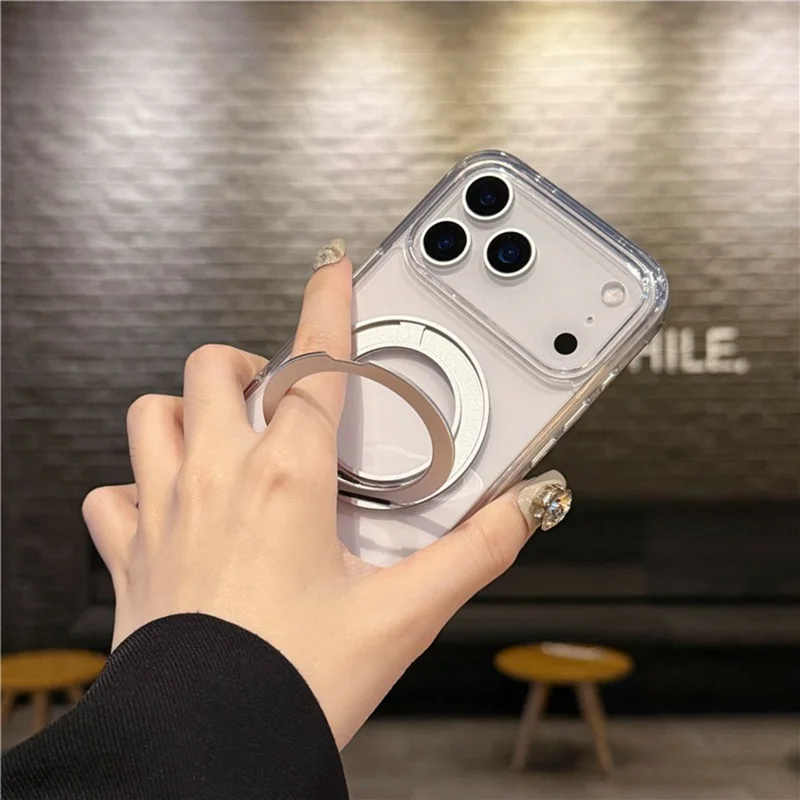 For iPhone 17 Pro Max Case Compatible with MagSafe Rotating Kickstand TPU PC Phone Back Cover - Transparent Black