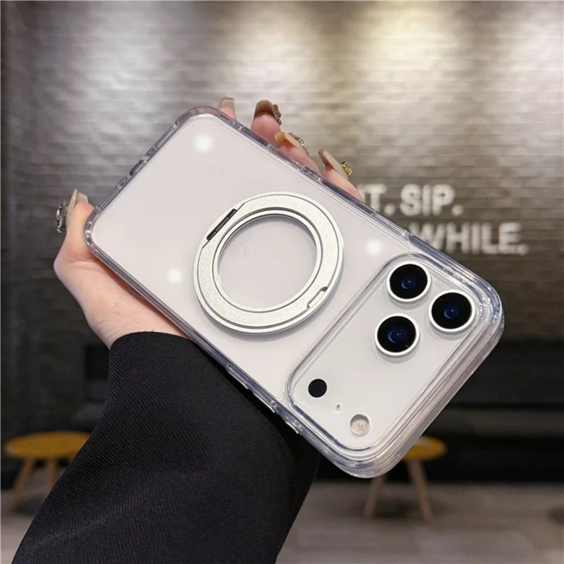 For iPhone 17 Pro Max Case Compatible with MagSafe Rotating Kickstand TPU PC Phone Back Cover - Transparent Black