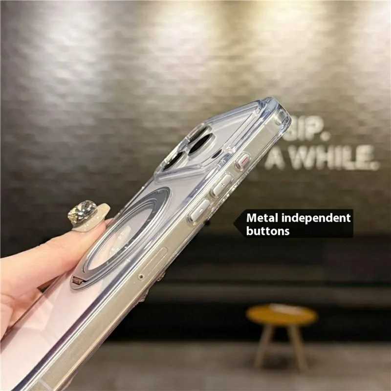 For iPhone 17 Pro Max Case Compatible with MagSafe Rotating Kickstand TPU PC Phone Back Cover - Transparent Black