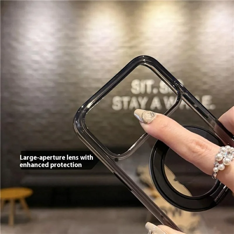 For iPhone 17 Pro Max Case Compatible with MagSafe Rotating Kickstand TPU PC Phone Back Cover - Transparent Black