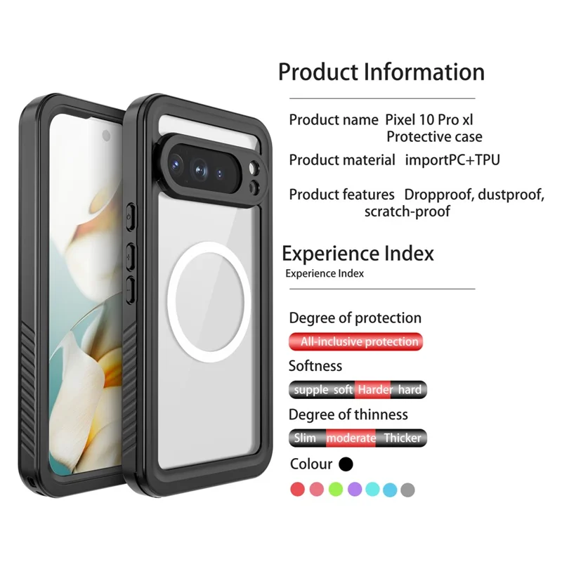 REDPEPPER FS Series For Google Pixel 10 Pro XL Waterproof Magnetic Case PC TPU PET Clear Phone Cover