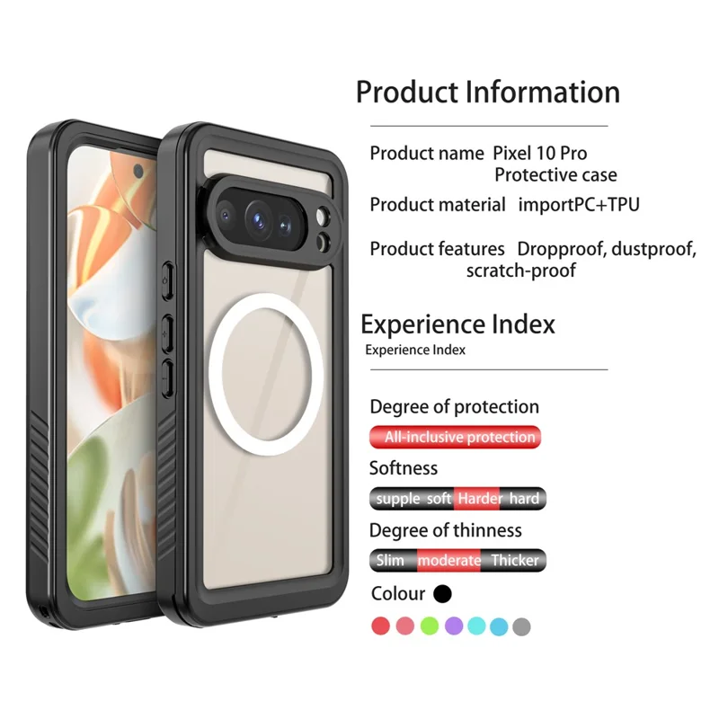 REDPEPPER FS Series For Google Pixel 10 Pro Waterproof Magnetic Case PC TPU PET Clear Phone Cover