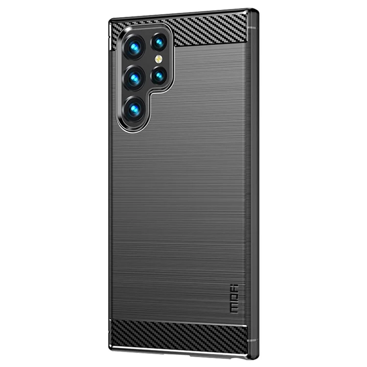 MOFI JK TPU Series-1 for Samsung Galaxy S23 Ultra Carbon Fiber Texture Anti-fingerprint Phone Case Soft TPU Brushed Protective Cover - Black